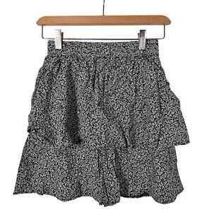 Madewell Pull-On Tier Mini Skirt in Tudor Floral Black‎ & White Size 00
